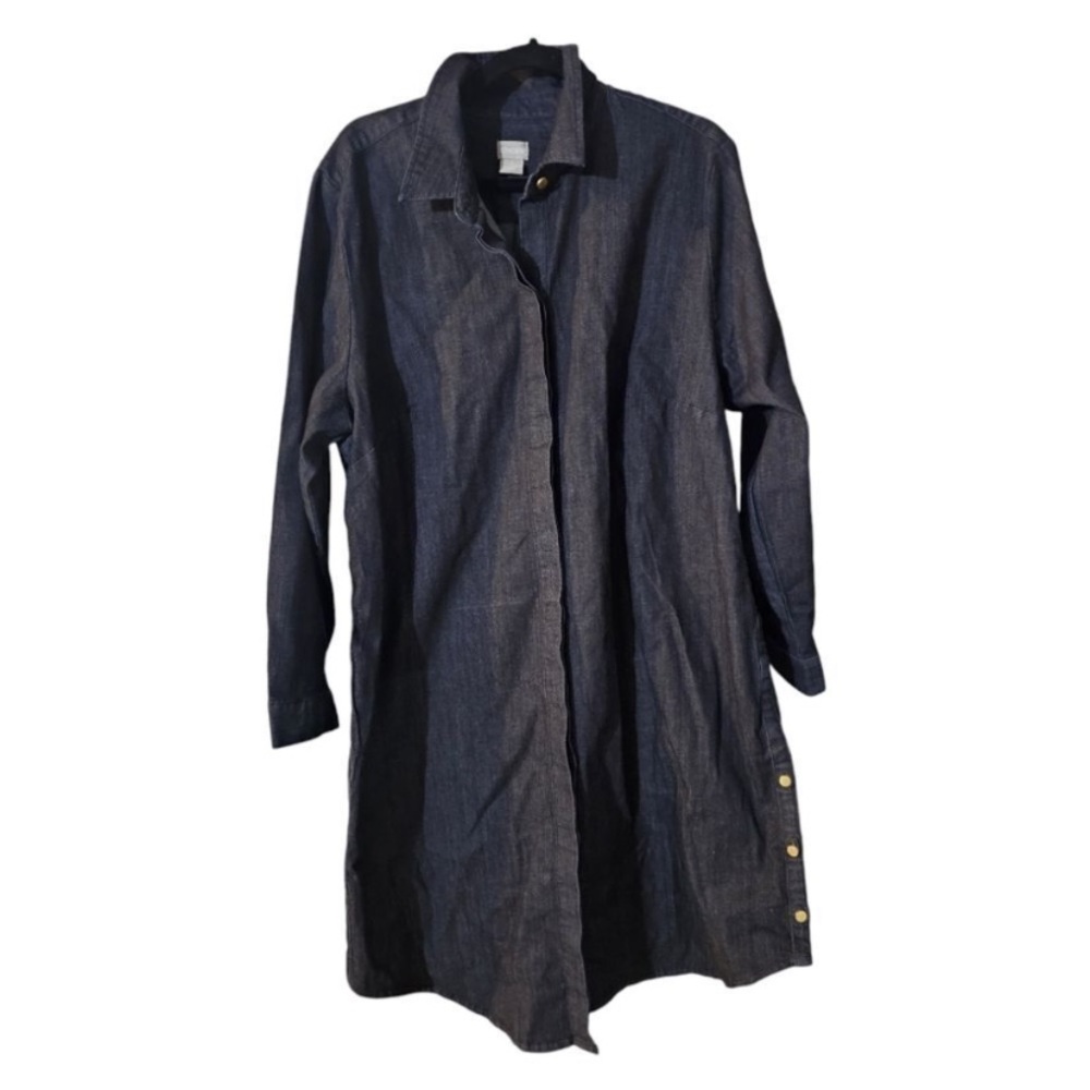 CHICO'S Button Detail Denim Shirt Dress Long Sleeve Dark Wash - Size 4